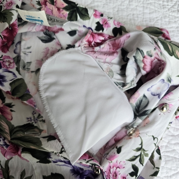 90s Vintage Romper Floral Button Up Collared V-neck Short Sleeve Playsuit - Picture 6 of 13